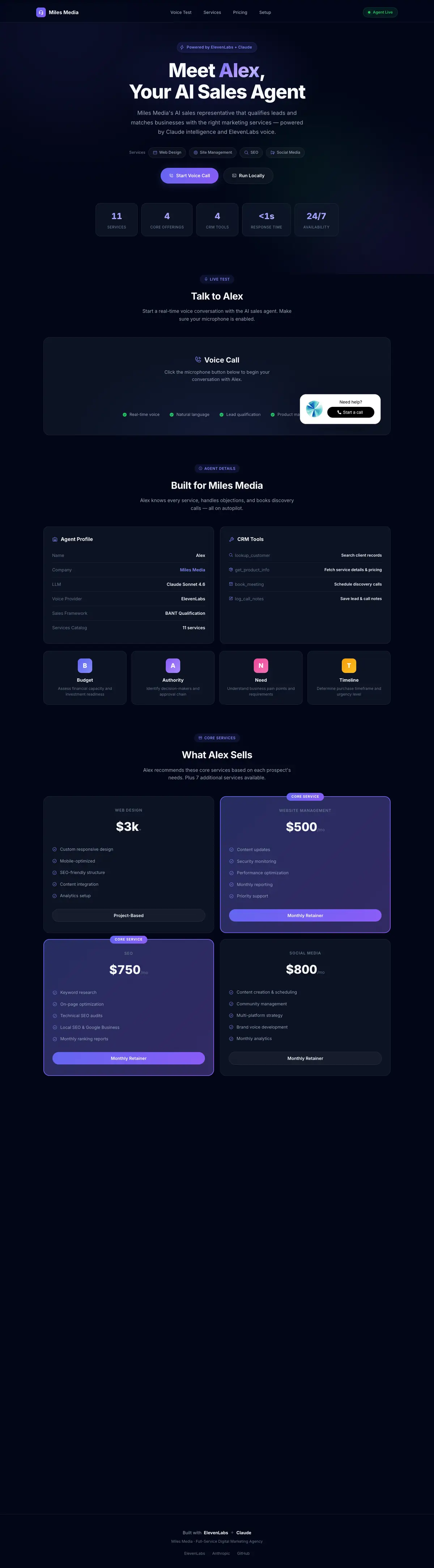 Full page of AI sales agent