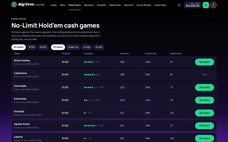 Big Free Casino Poker Room: online poker game