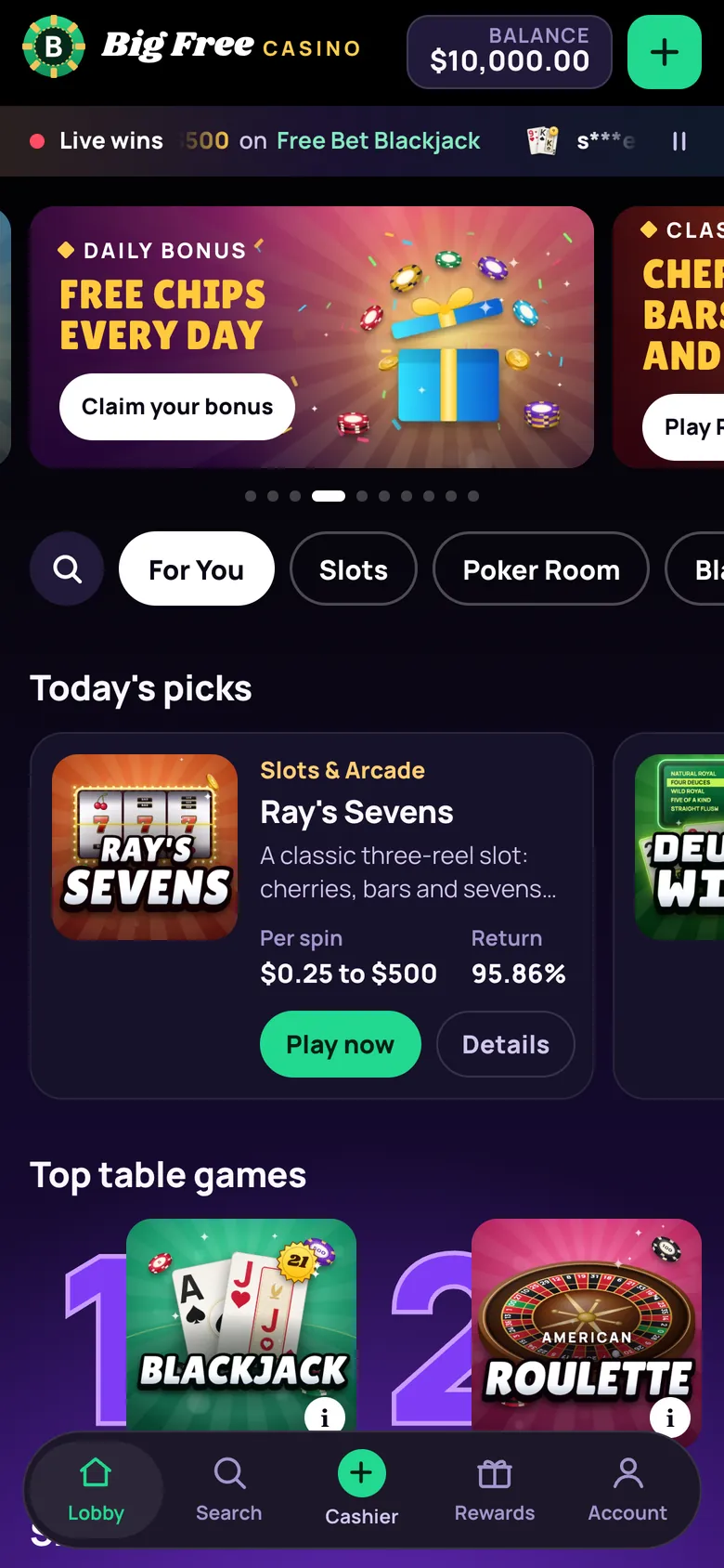 Big Free Casino on a phone