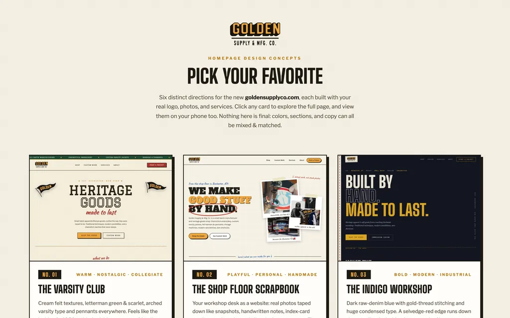 Golden Supply website concepts: website design concepts
