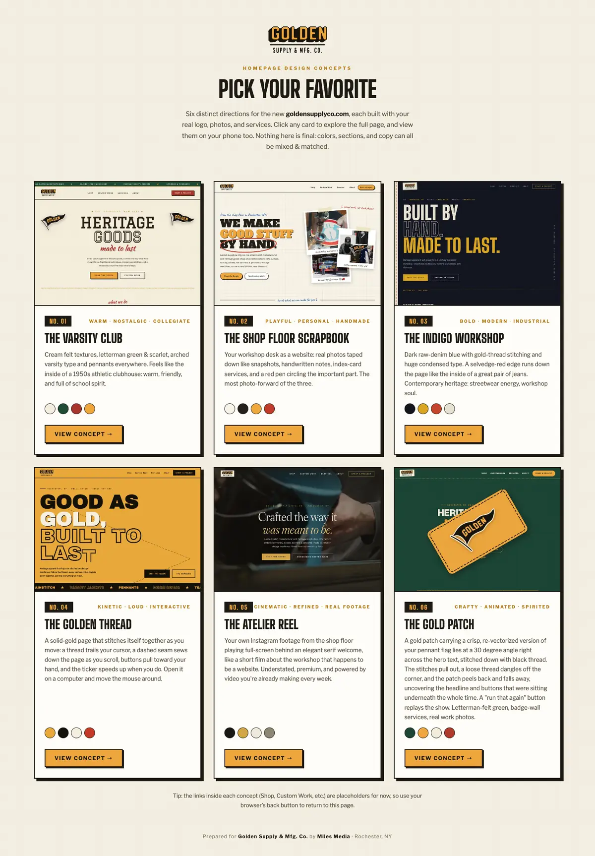 Full page of Golden Supply website concepts