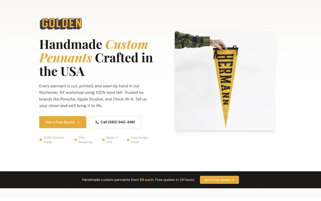 Golden Supply pennant landing page: ad landing page