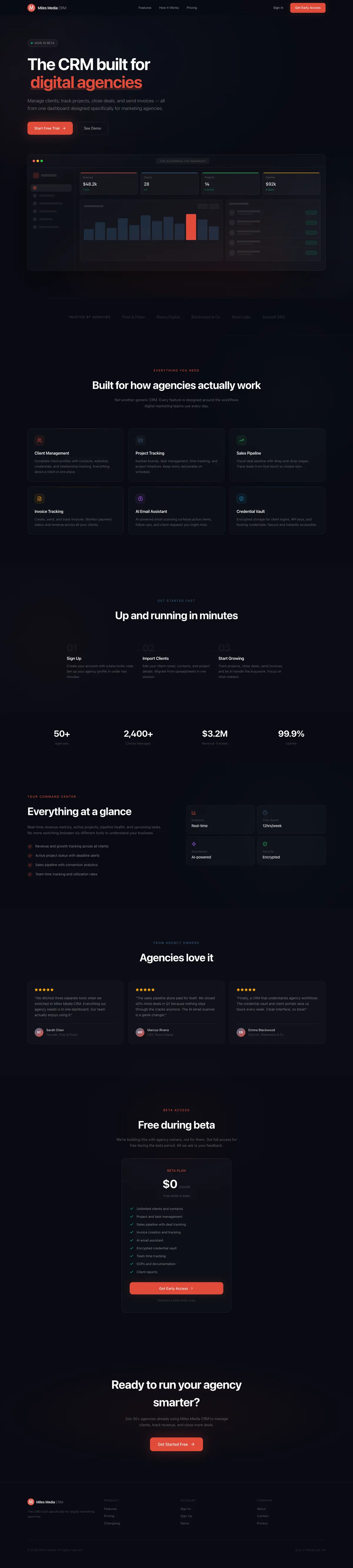 Full page of Miles Media CRM