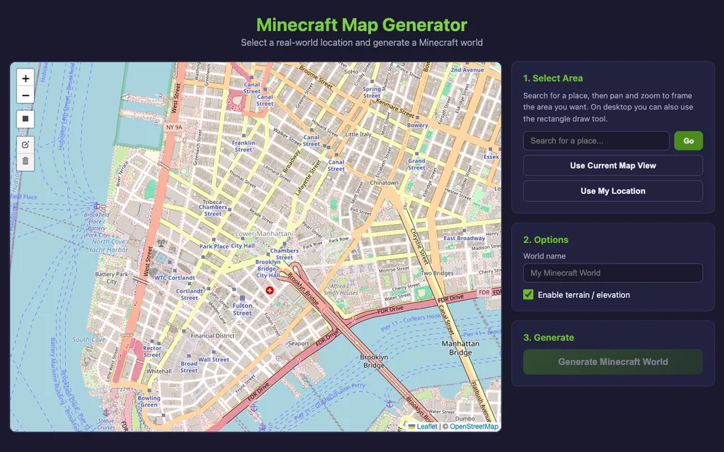Minecraft map generator: map-to-game web app
