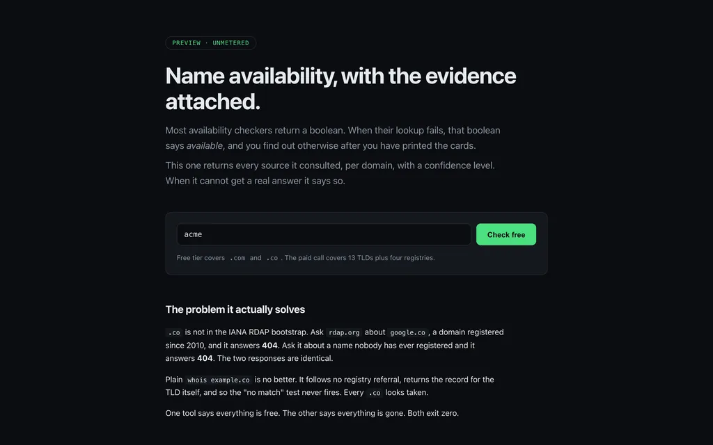 NameProof: name availability service