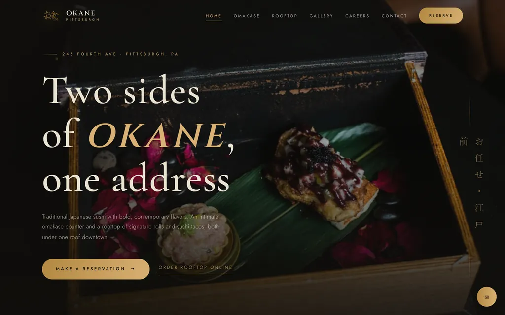 Okane: restaurant website