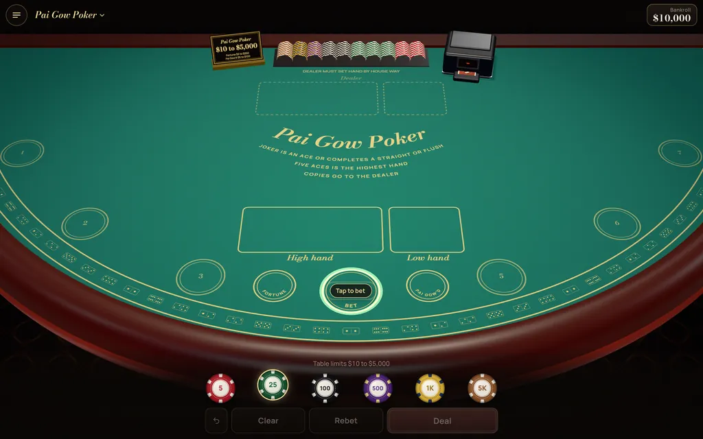 Pai Gow Poker: play-money card game