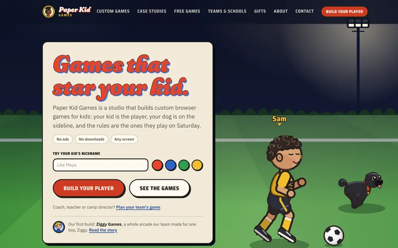Paper Kid Games, kids' game studio website built by Miles Media
