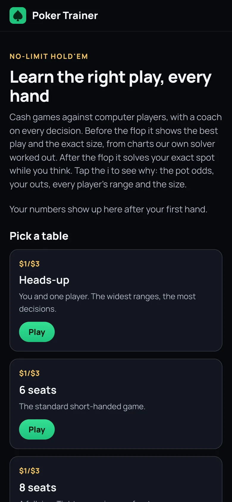 Poker Trainer on a phone