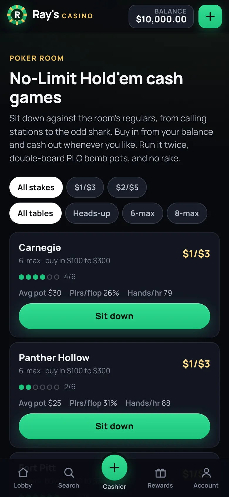 Ray's Casino Poker Room on a phone