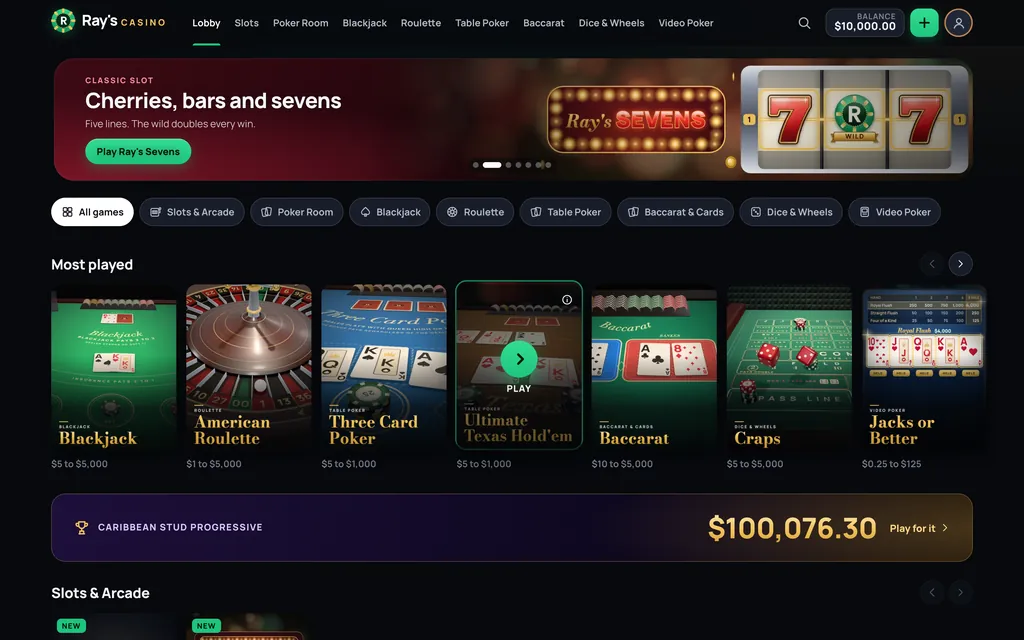 Ray's Casino: play-money casino site