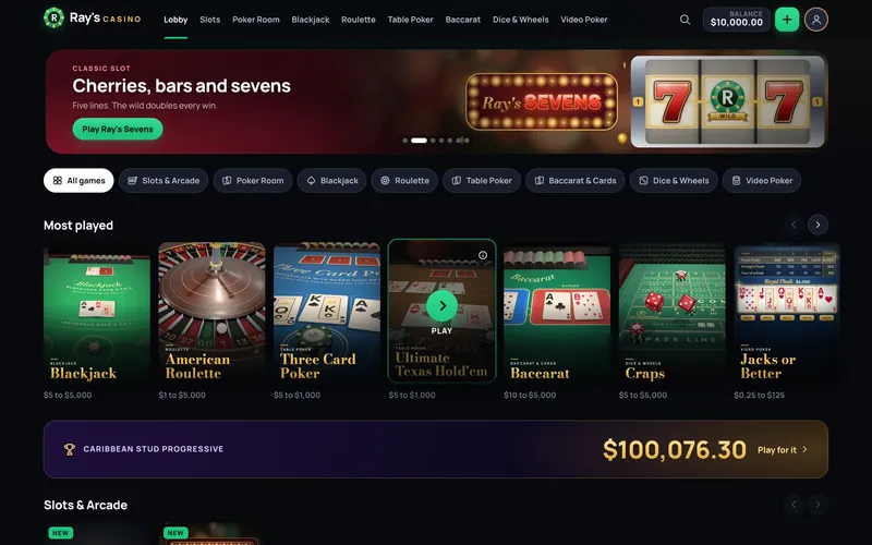 Ray's Casino: play-money casino site