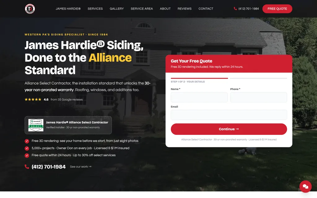 Reliable Exteriors: contractor website