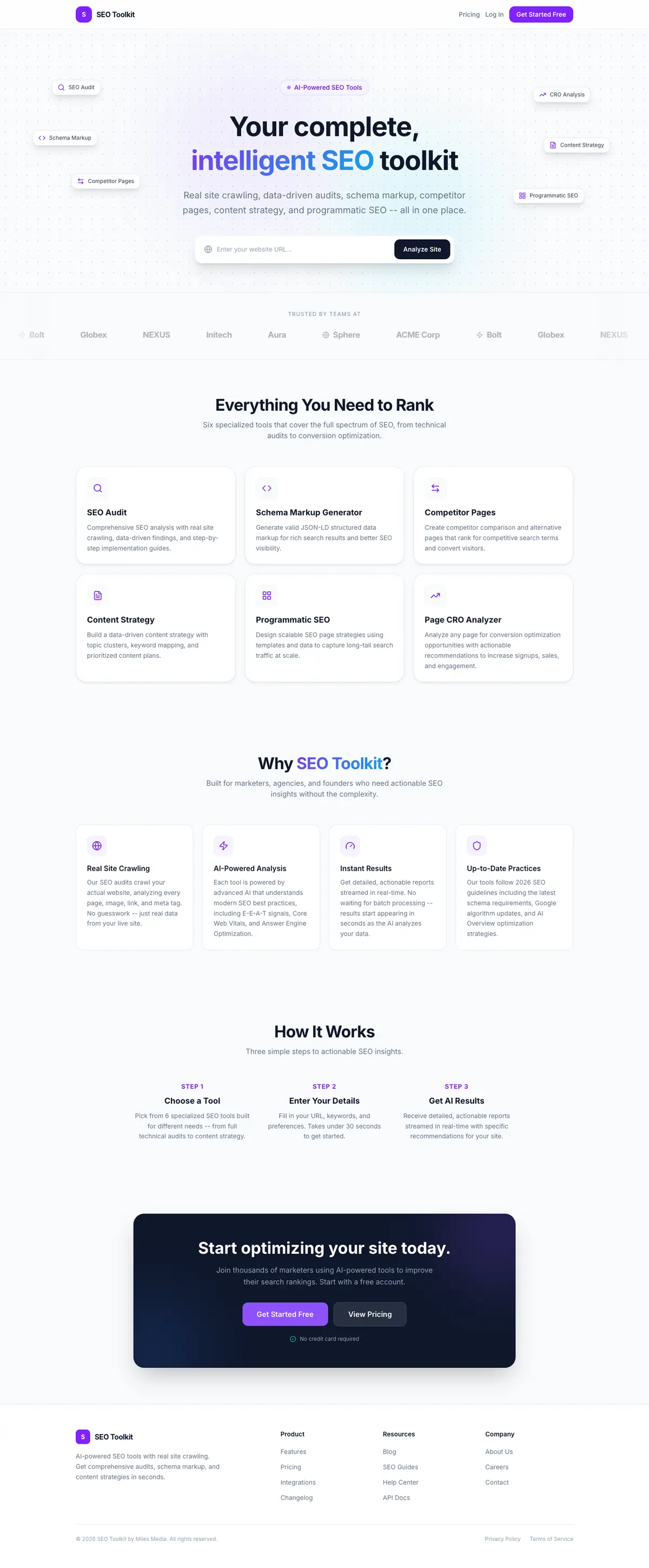 Full page of SEO toolkit