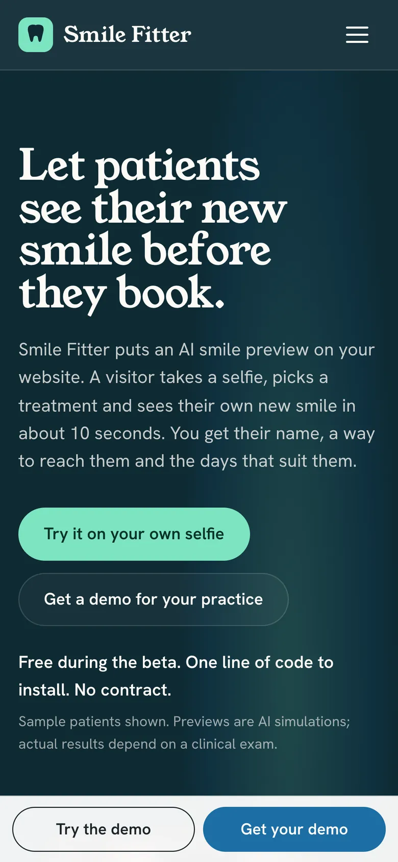 Smile Fitter on a phone