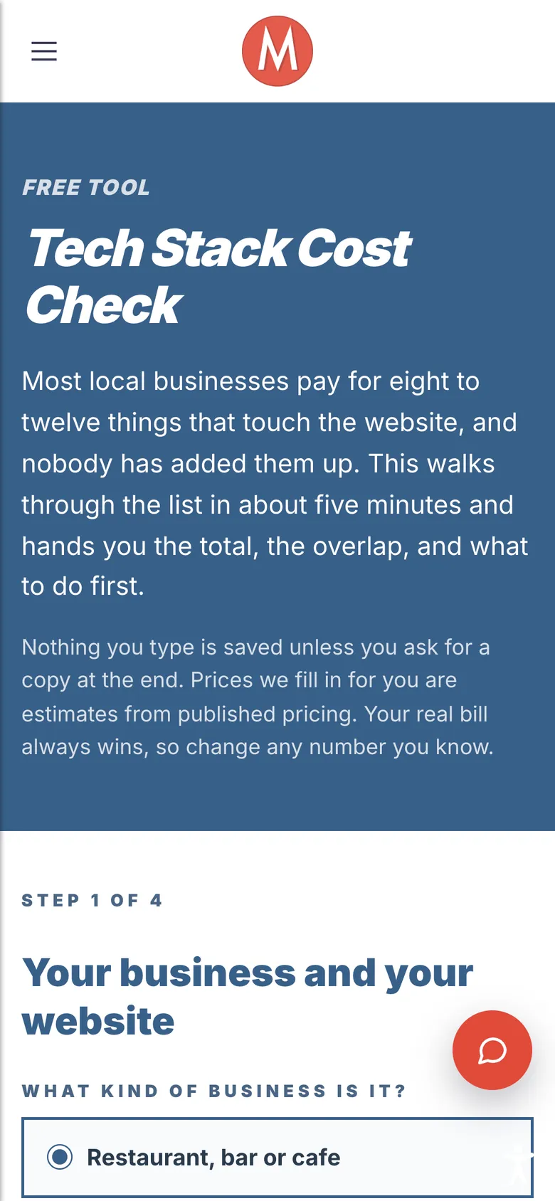 Tech Stack Cost Check on a phone
